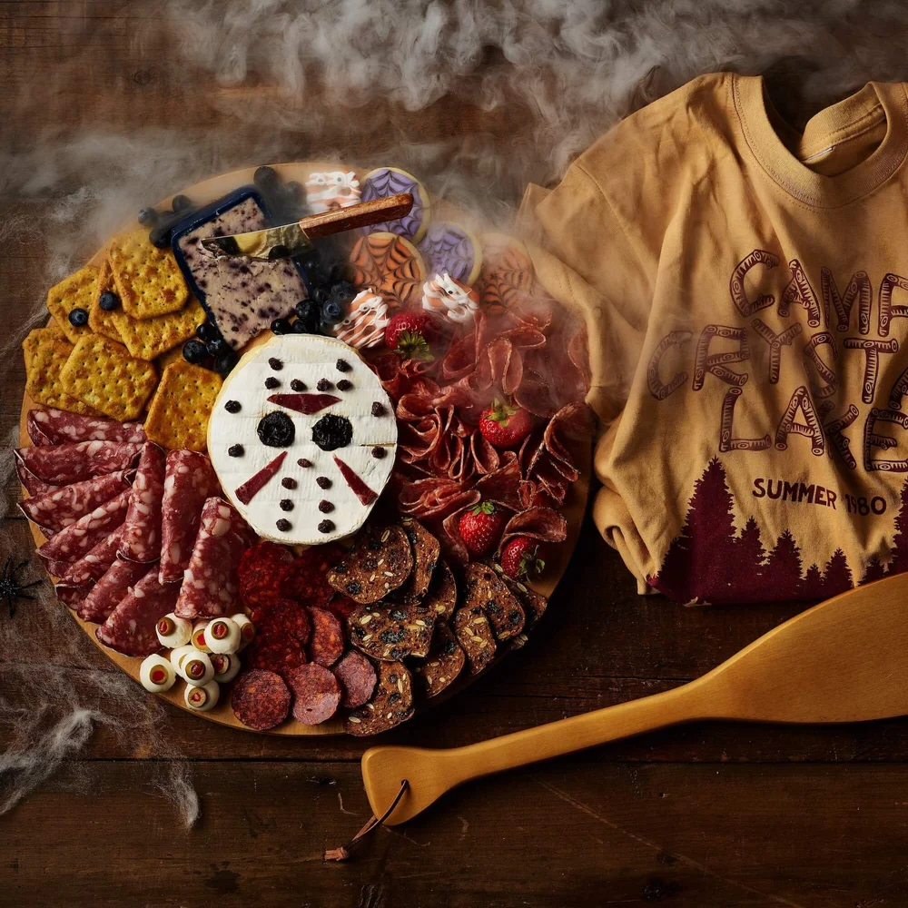 Spooky hockey mask cheese board